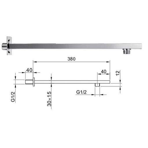 380mm Rectangular Wall Mounted Shower Arm Stainless Steel - 029.49.004 The Bathroom Accessory Company