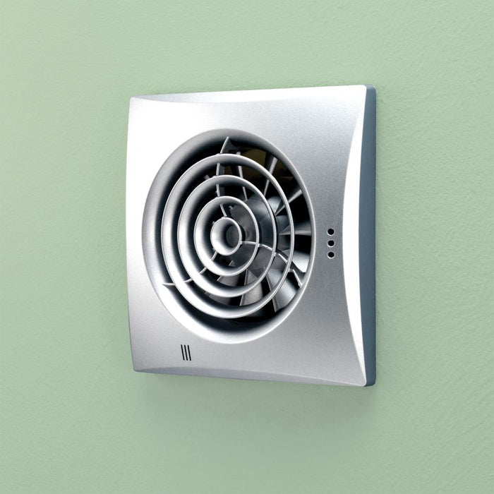 HiB Hush Discreet Bathroom Extractor Fan - Matt Silver - Timer & Humidity Sensor - 31800