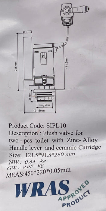 Pro Lever Operated Dual Flush Valve Overflow 2 Piece Toilet Cistern WRAS - SIPL10
