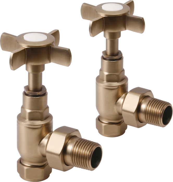 Radiator Valves UK Crosshead Angled Radiator Valve Brushed Brass - 690256