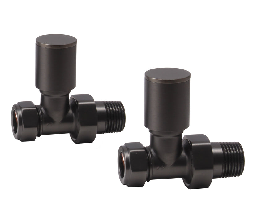 Brushed Gun Metal Straight Manual Radiator Valve (Pairs) - 69366