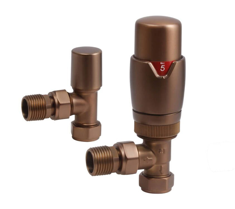 Brushed Bronze Angled Thermostatic Radiator Valve (Pairs) - 69369