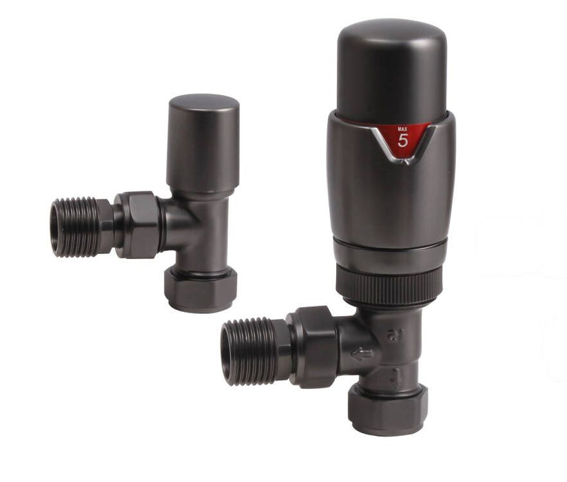 Brushed Gun Metal Angled Thermostatic Radiator Valve (Pairs) - 69370