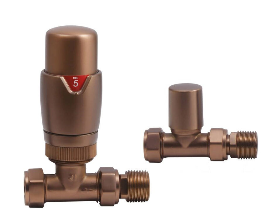 Brushed Bronze Straight Thermostatic Radiator Valve (Pairs) - 69371