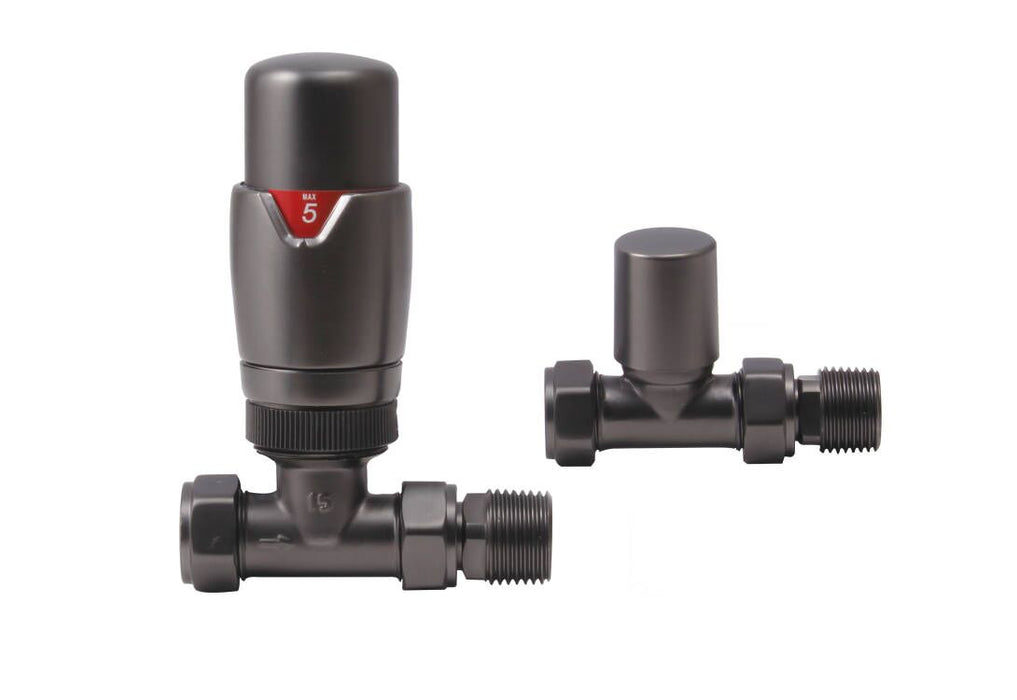 Brushed Gun Metal Straight Thermostatic Radiator Valve (Pairs) - 69372