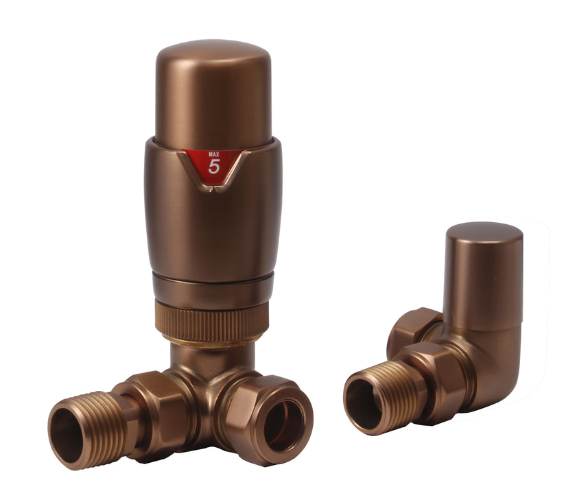 Brushed Bronze Corner Thermostatic Radiator Valve (Pairs) - 69373
