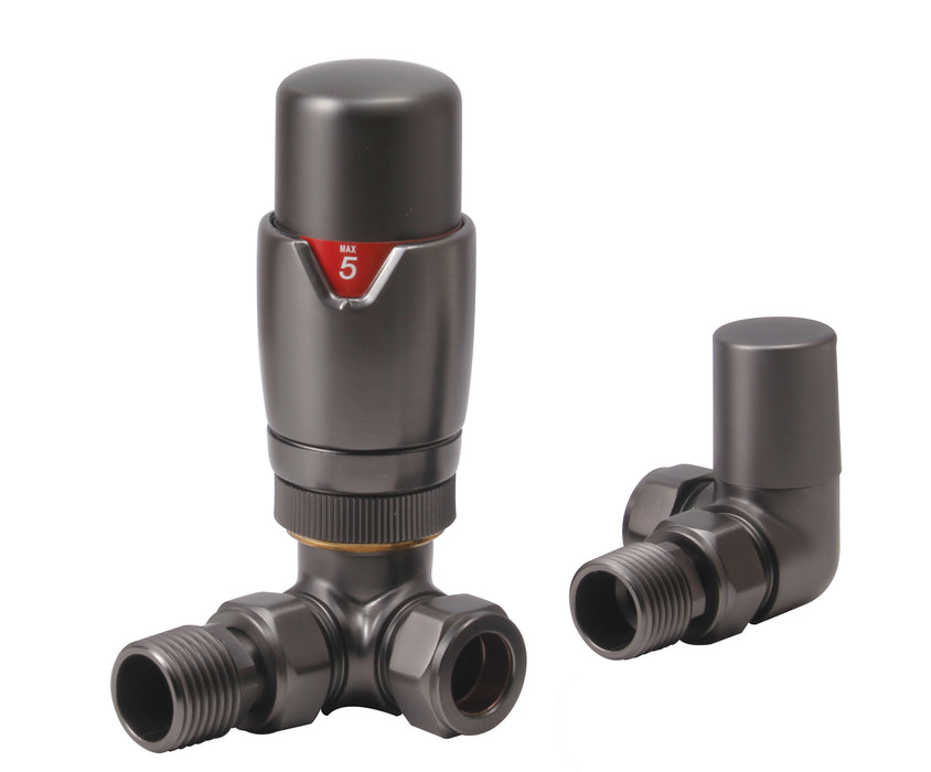 Brushed Gun Metal Corner Thermostatic Radiator Valve (Pairs) - 69374