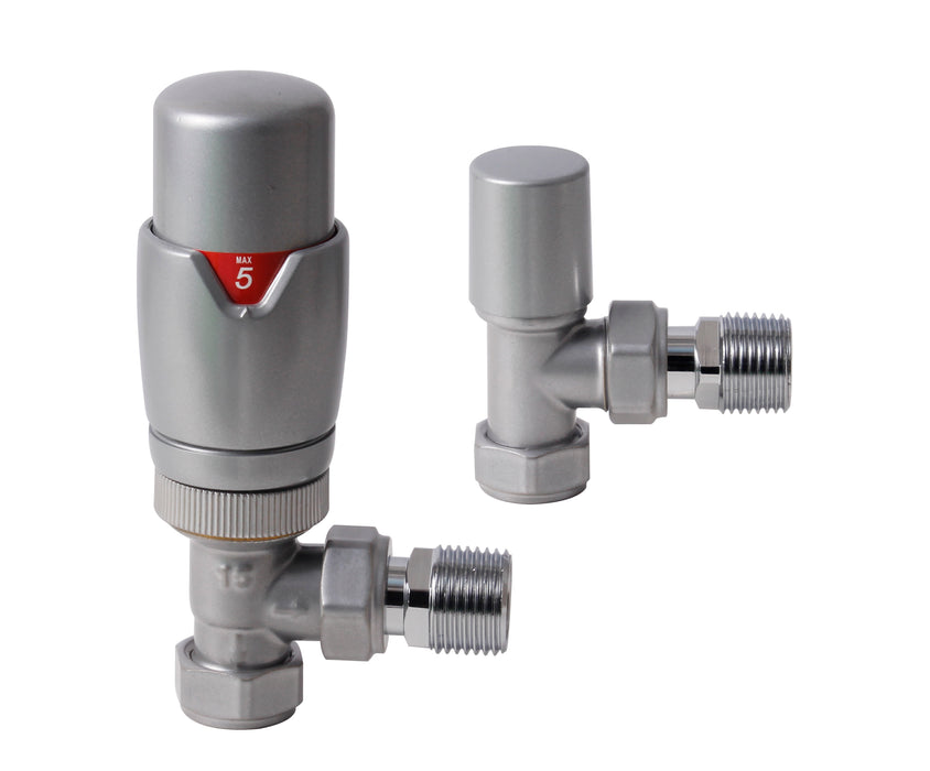 Pearl Shine Grey Angled Thermostatic Radiator Valve (Pairs) - 69393