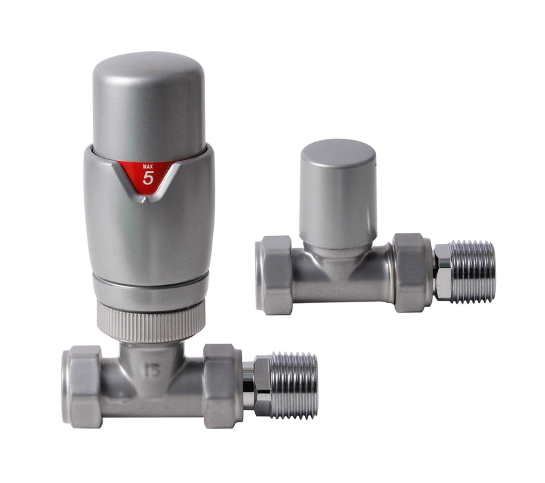 Pearl Shine Grey Straight Thermostatic Radiator Valve (Pairs) - 69394