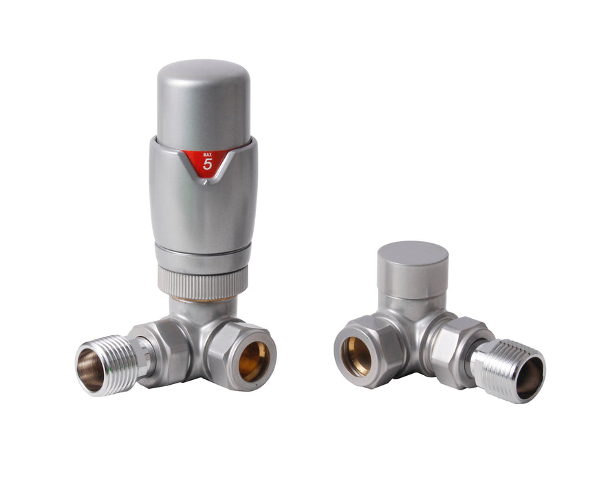 Pearl Shine Grey Corner Thermostatic Radiator Valve (Pairs) - 69395