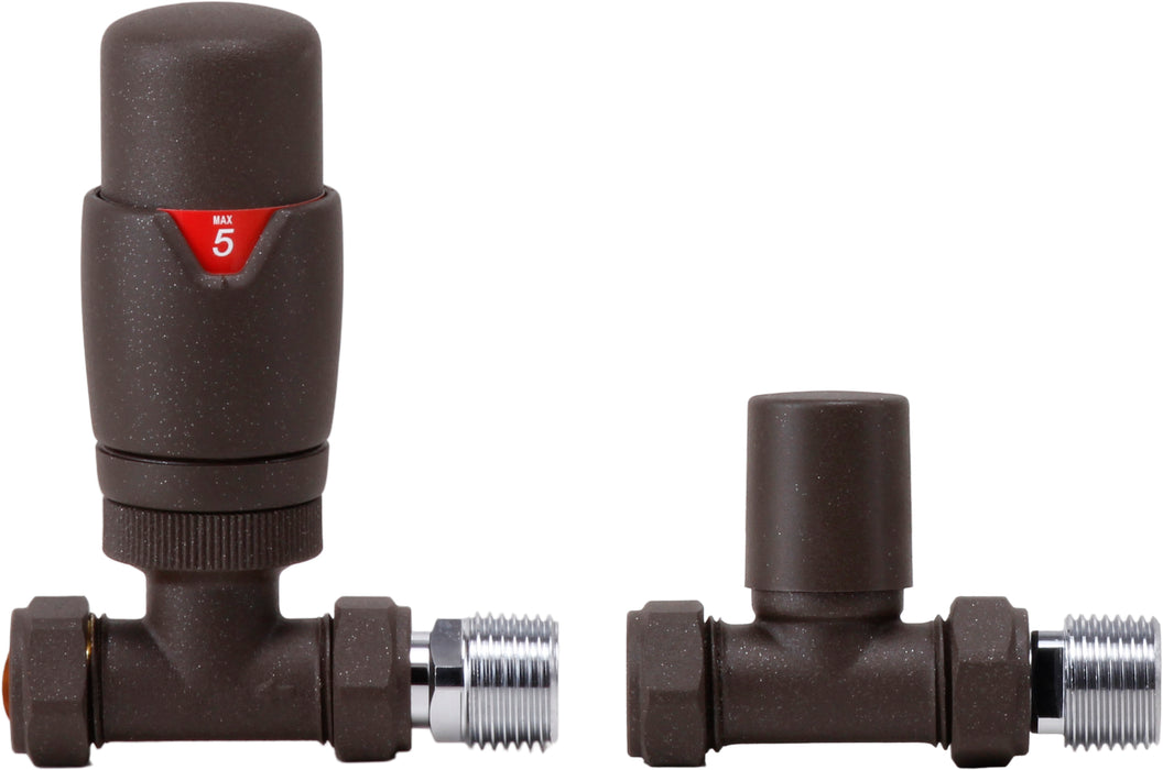 Mocha Brown Straight Thermostatic Radiator Valve (Pairs) - 69397