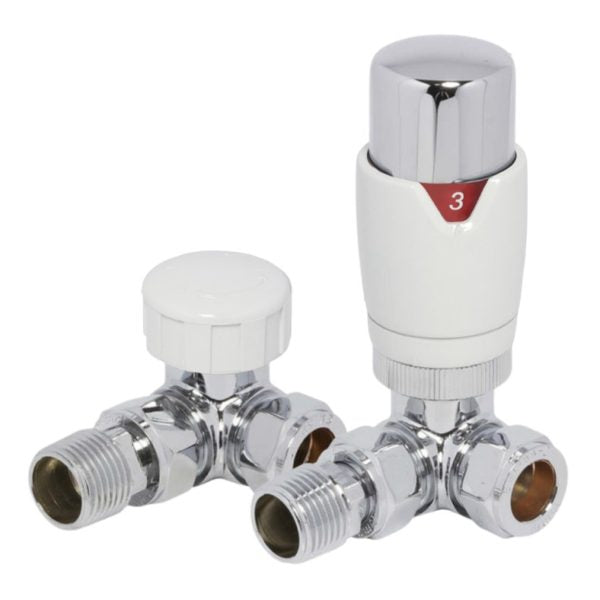 Chrome & White Corner Thermostatic Radiator Valve (Pairs) - 69400