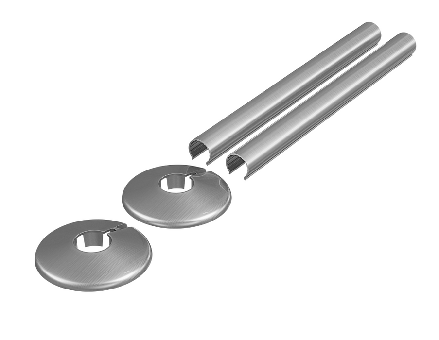 Radiator Valves UK 200mm PVC Retrofit Snap-On Pipe Covers Brushed Nickel - 690414