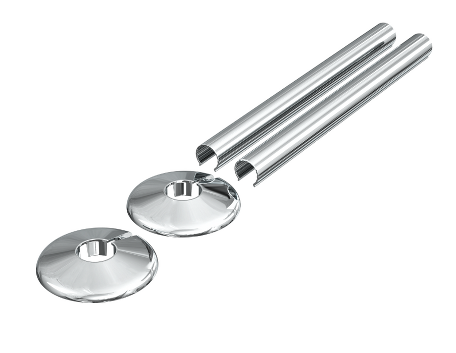 Radiator Valves UK 200mm PVC Retrofit Snap-On Pipe Covers Chrome - 690415