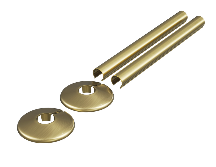 Radiator Valves UK 200mm PVC Retrofit Snap-On Pipe Covers Brushed Brass - 690416
