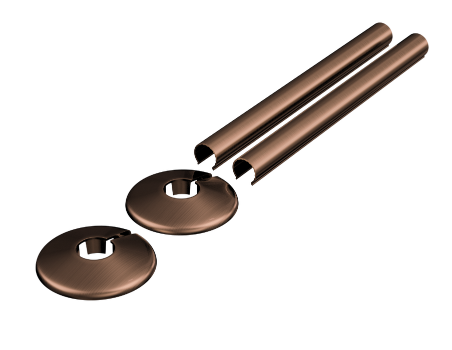 Radiator Valves UK 200mm PVC Retrofit Snap-On Pipe Covers Brushed Bronze - 690417