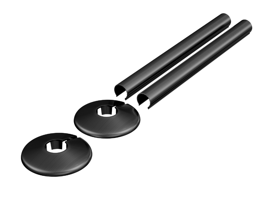 Radiator Valves UK 200mm PVC Retrofit Snap-On Pipe Covers Gun Metal - 690418