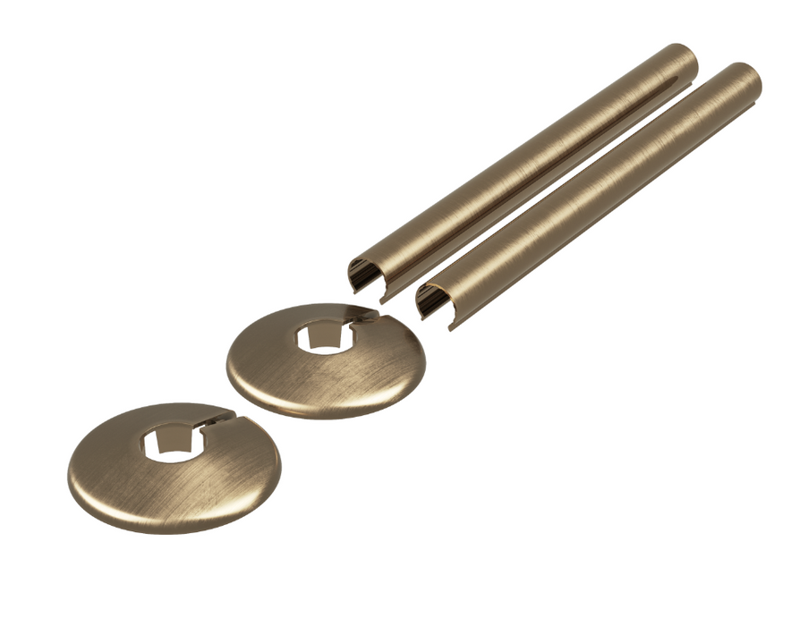 Radiator Valves UK 200mm PVC Retrofit Snap-On Pipe Covers Antique Brass - 690419