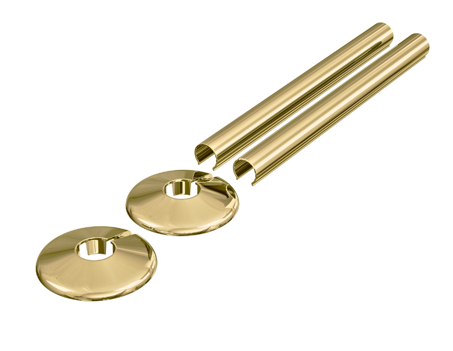Radiator Valves UK 200mm PVC Retrofit Snap-On Pipe Covers Polished Brass - 690420