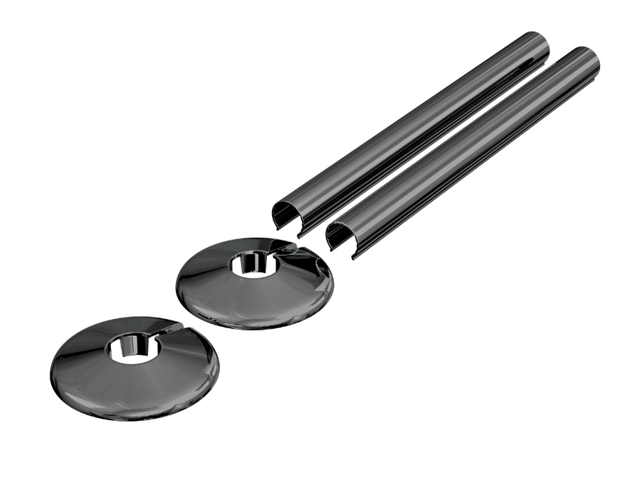Radiator Valves UK 200mm PVC Retrofit Snap-On Pipe Covers Black Nickel - 690422