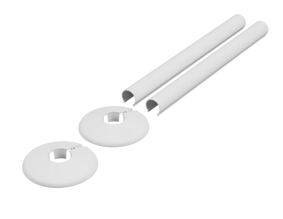 Radiator Valves UK 200mm PVC Retrofit Snap-On Pipe Covers White - 690424