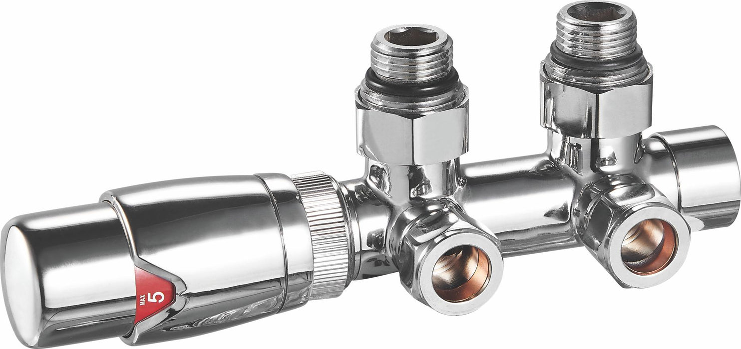 Radiator Valves UK Thermostatic Radiator Valve H-Block Twin Angled Chrome - 690433