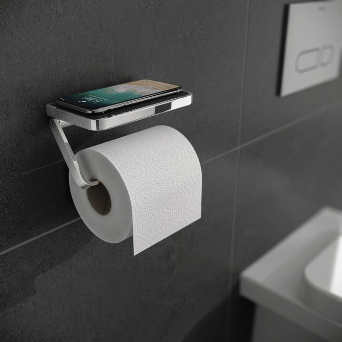 HiB Toilet Roll Holder with Shelf & Anti-slip Mat - Chrome - ACTRHCH01