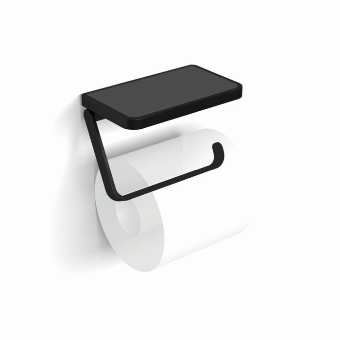 HiB Atto Toilet Roll Holder with Shelf & Anti-slip Mat - Black - ACTRHBK01