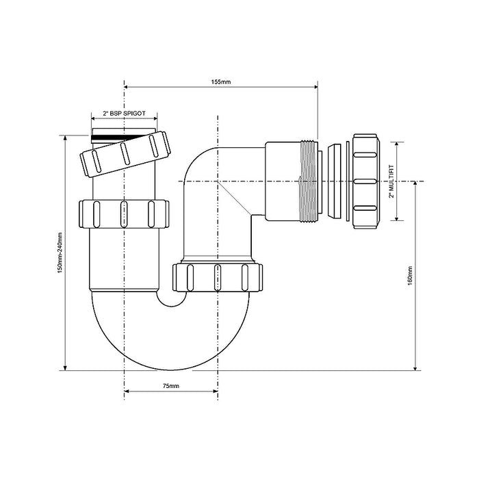 McAlpine 2" Adjustable Inlet Tubular Swivel 'P' Trap - ASE10