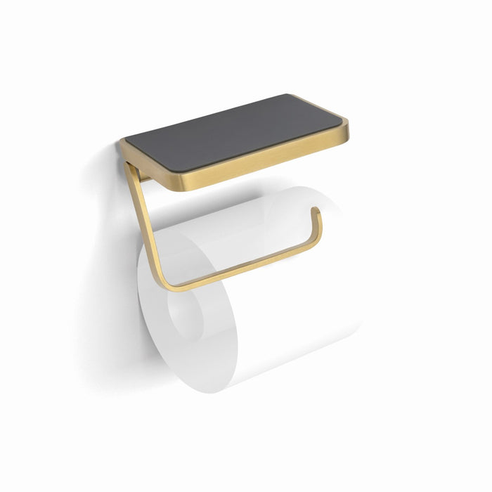 HiB Atto Toilet Roll Holder with Shelf & Anti-slip Mat - Brushed Brass - ACTRHBB01