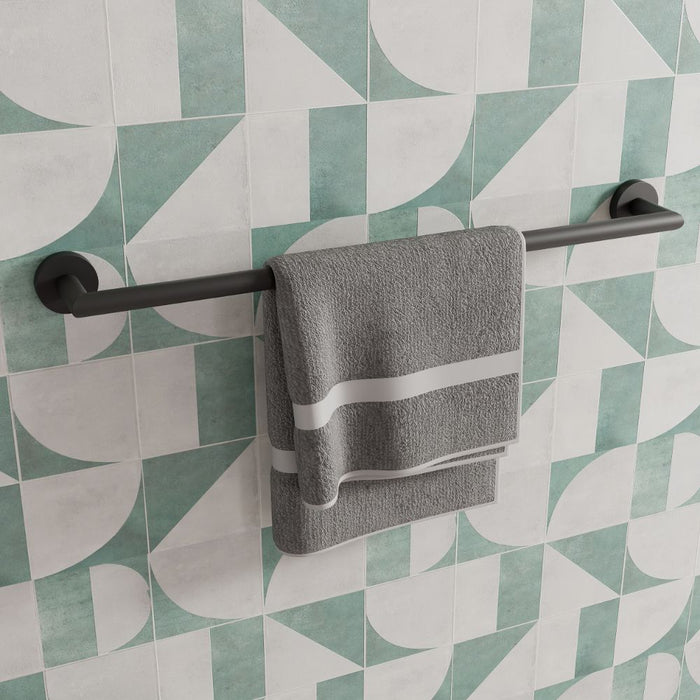 Tailored Bathrooms Melbourne Round Single Towel Rail Matt Black 600mm - TIS0231