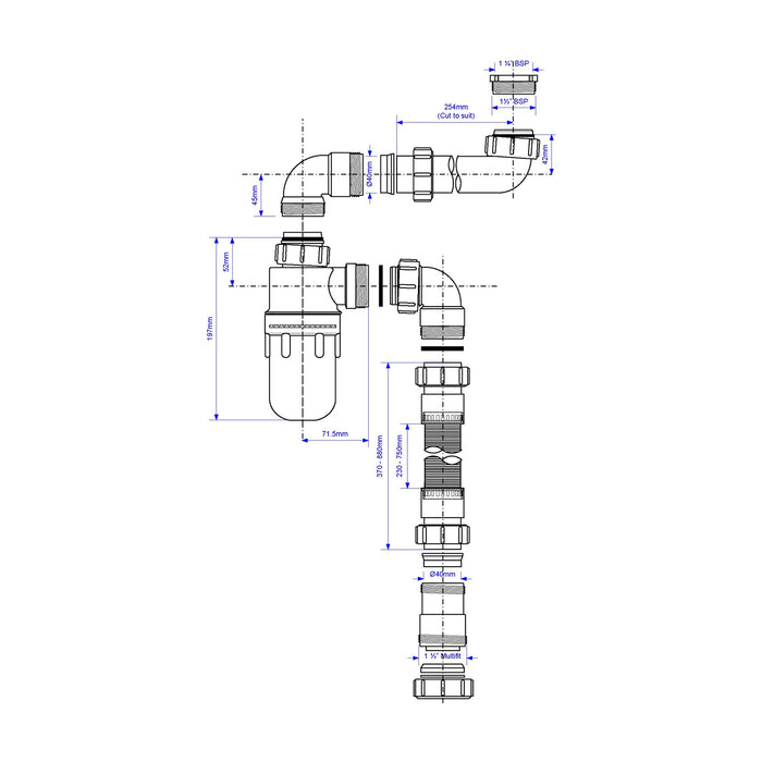 McAlpine 1.25" x 1.5" Plumbing Kit for Adjustable Height Basin/Sink - FLEXKIT1