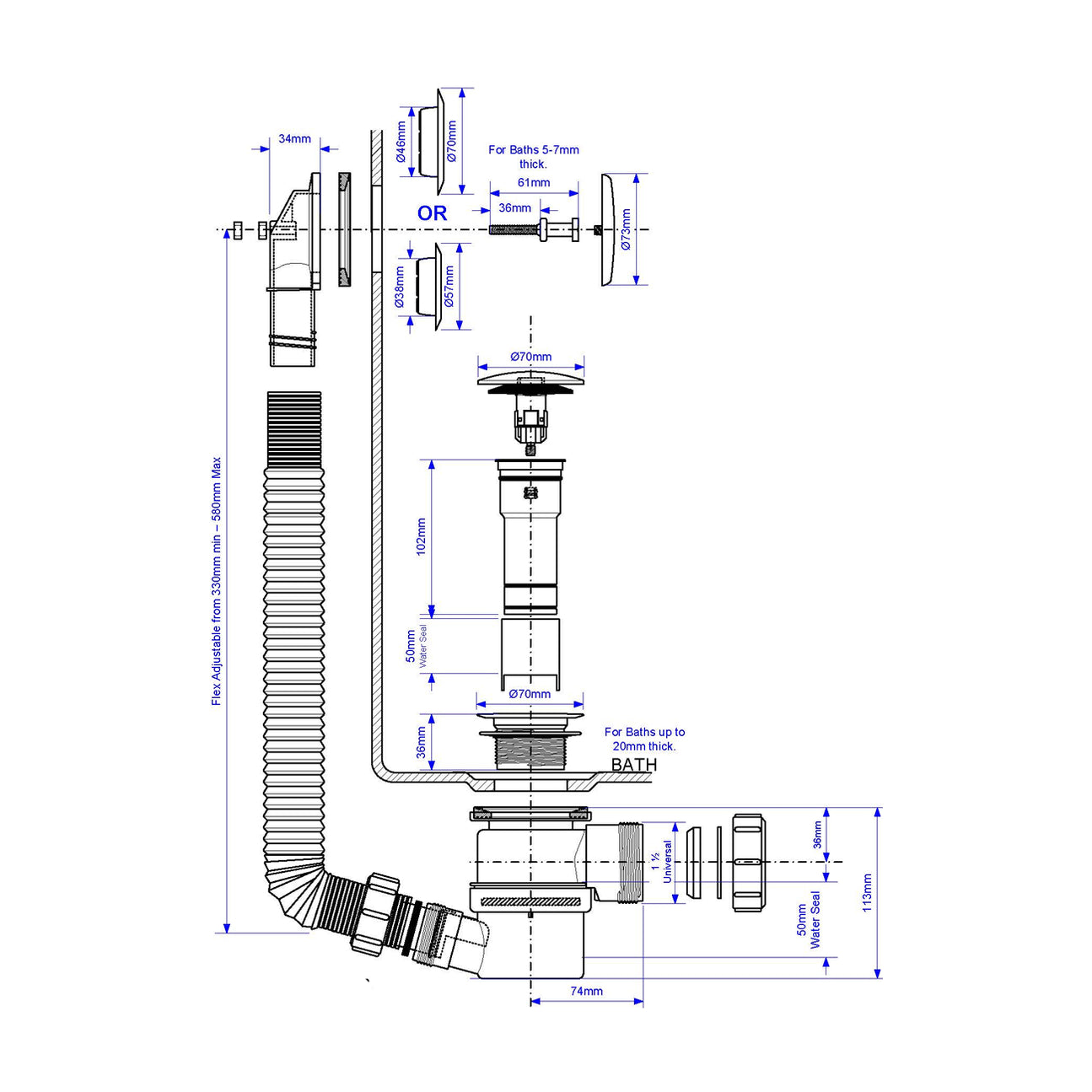 McAlpine 1.5" Top Access Bath Trap with Removable Chrome Plated Clicke