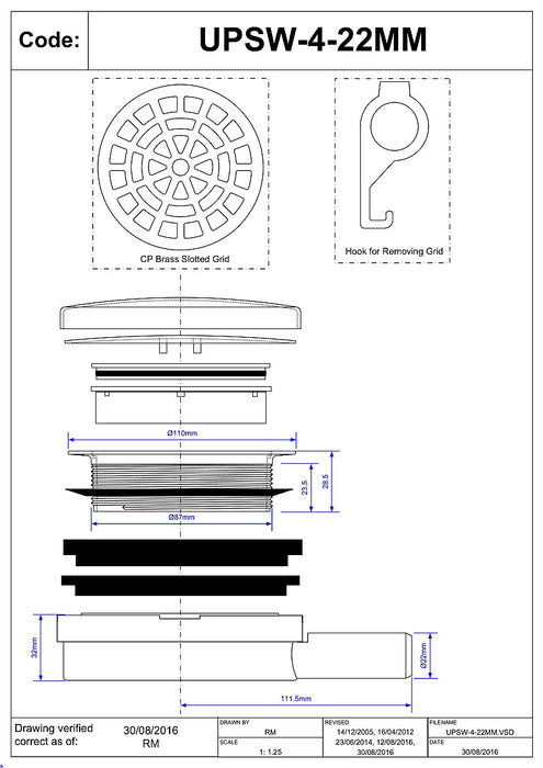 McAlpine Pumped Shower Waste with 22mm Plain Tail Outlet - UPSW-4-22MM