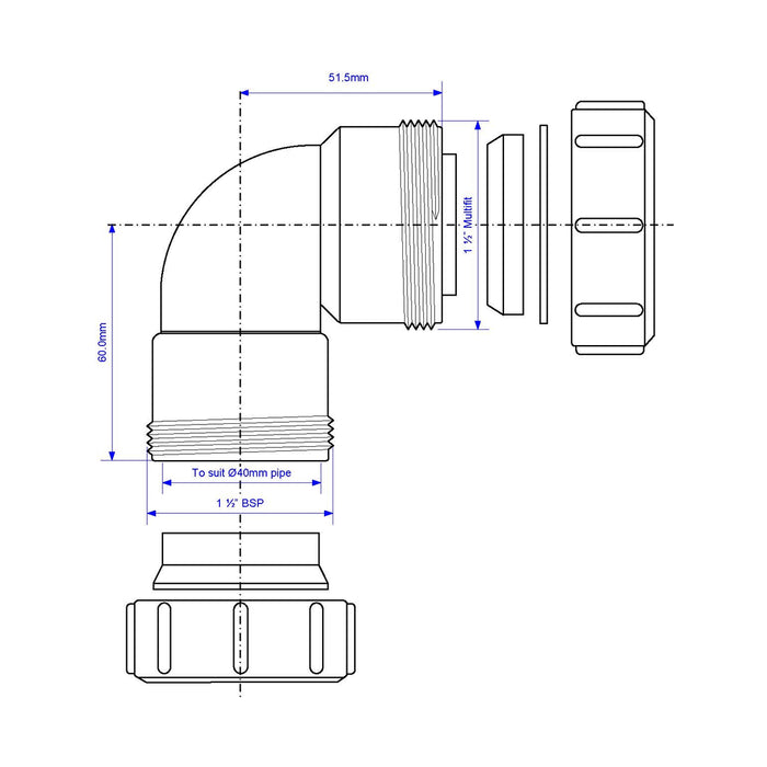 McAlpine 1.5" 90 Deg Multifit Bend - Multifit x European Pipe Size - MT4-ISO