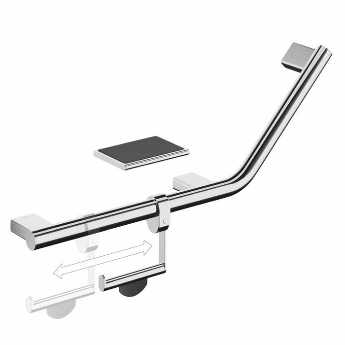 HiB Angled Grab Rail with Toilet Roll Holder and Shelf with Anti-Slip Mat (Left) - PAM002