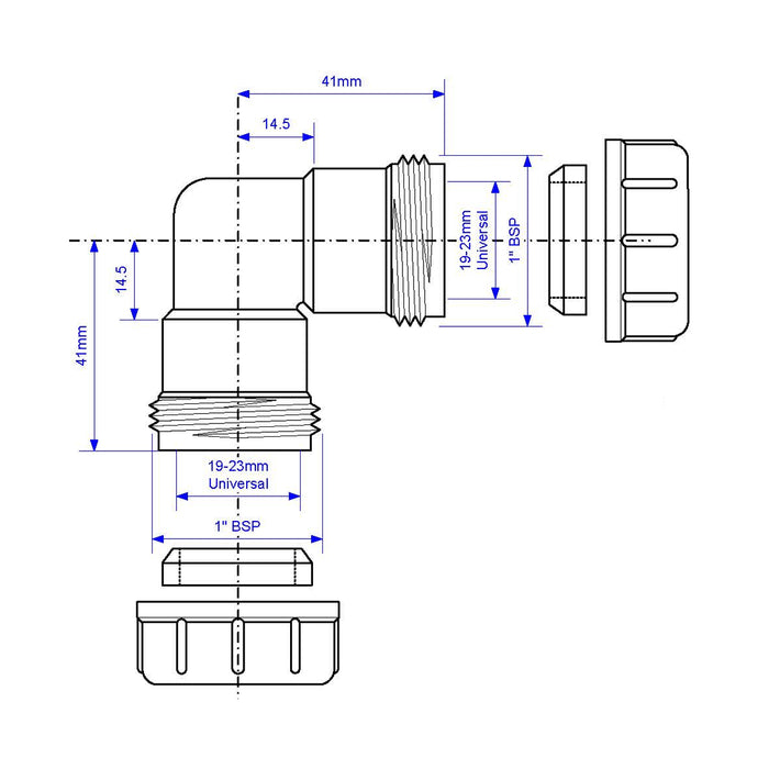 McAlpine 19/23mm Universal Compression 90 Deg Overflow Bend - R2M