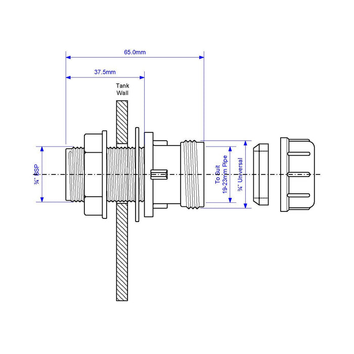 McAlpine 19/23mm Universal Compression Straight Overflow Tank Connector - R4M