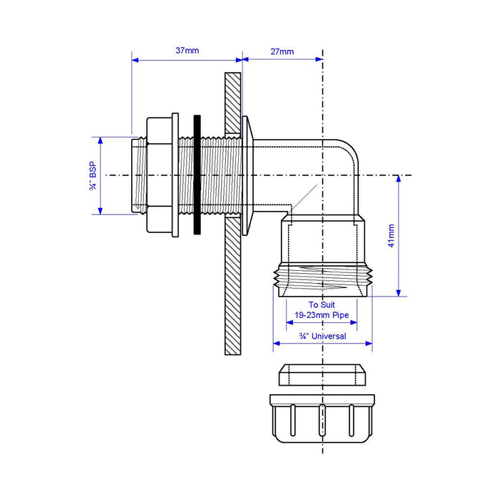 McAlpine 19/23mm Universal Compression Bent Overflow Tank Connector - R5M