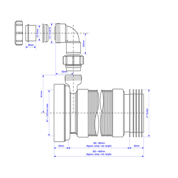 McAlpine 4" Flexible Universal Boss Pan Connector 170-410mm - WC-F26RV