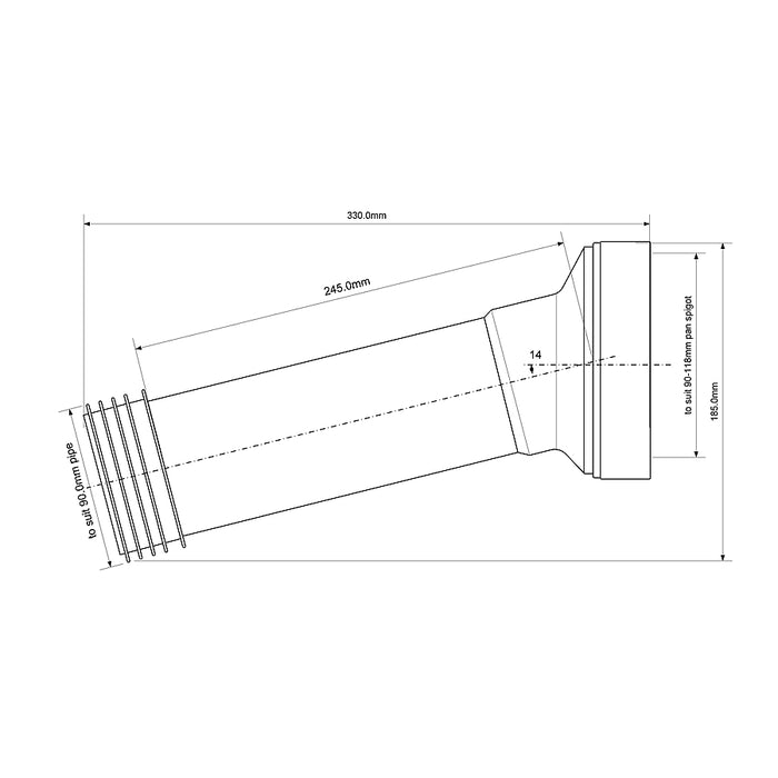 McAlpine 3.5" 14 Degree Angle Rigid Adjustable Length Pan Connector - WC-CON7B