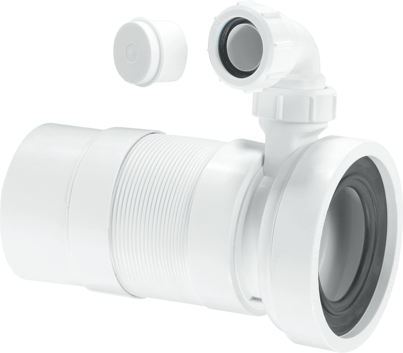 McAlpine Plain End Outlet Straight Flexible WC Connector with Vent Boss 97-107mm - WC-F26PV