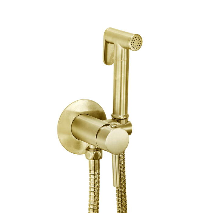 Douche Handset Flexi Holder and Outlet Elbow Brushed Brass - DOUCHE011