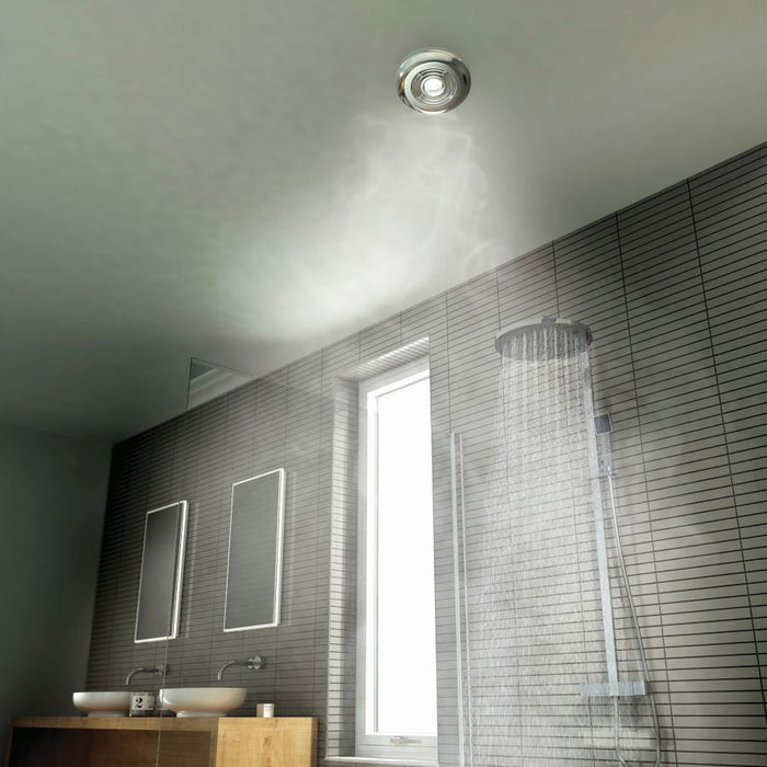 HiB Cyclone Wet Room Inline Fan - Chrome, Illuminated - Cool White - 32700