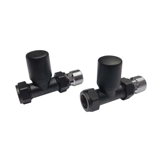 Scudo Modern Straight Radiator Valves Pair Black - TRV004
