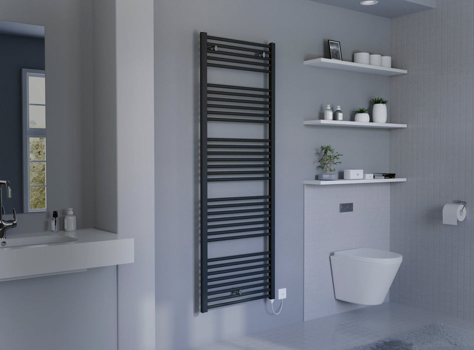 Eucotherm Primo Towel Radiator Vertical Electric 1140 H X 600 W In Textured Anthracite Eucotherm