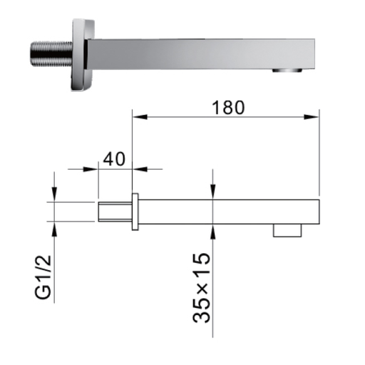 Rectangular Wall Mounted Bath Filler Spout - 029.34.002 The Bathroom Accessory Company