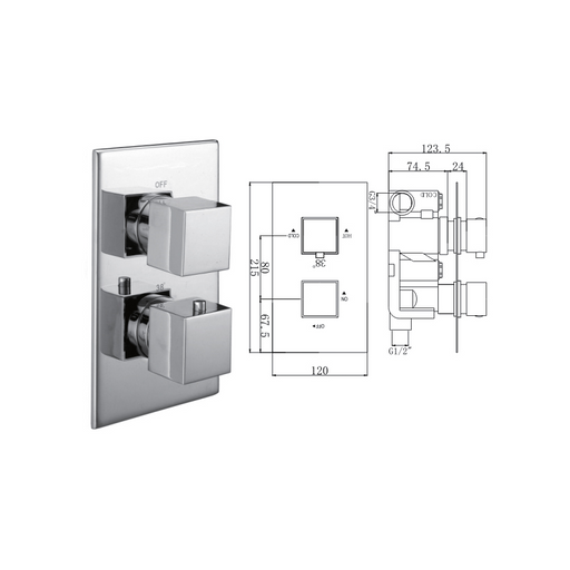 Ruby Concealed Thermostatic Shower Valve, 2 Handle 1 Outlet - 029.36.004 The Bathroom Accessory Company