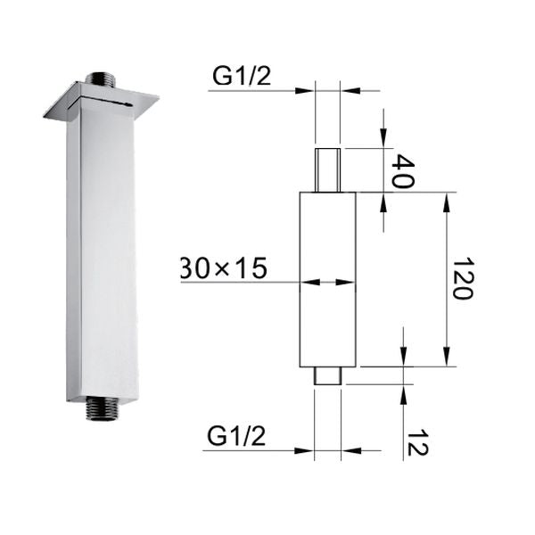 120mm Rectangular Ceiling Shower Arm - 029.50.004 The Bathroom Accessory Company