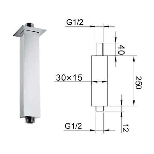 250mm Rectangular Ceiling Shower Arm - 029.50.005 The Bathroom Accessory Company